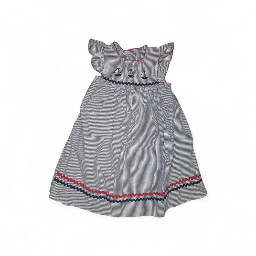 Good Lad Blue and White Striped Dress with Red Trim Size 6